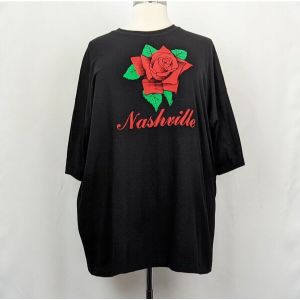 Vintage 90s Top Black Single Stitch Red Rose Nashville Short Sleeve by Hanes | Adult XXXL