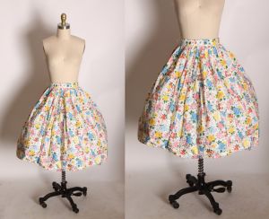 1950s Pink, White, Blue and Yellow Floral Fit and Flare Skirt by Reid and Reid - XXS