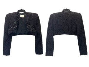 80s Black Lace Bolero Jacket Beaded | Cache Evening Glam Shrug | Fits XS - Fashionconstellate.com