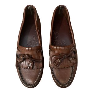 Vintage Dexter Brown Leather Loafers with Fringe - Size 8