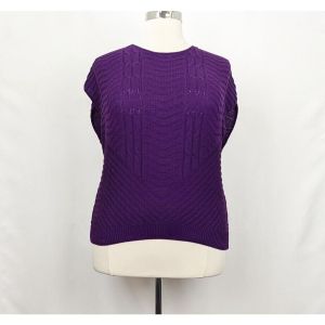 80s Sweater Purple Textured Knit Short Sleeve by Sweater Bazaar | Vintage Women's 44/24W