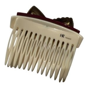 Vintage Cream & Burgundy Hair Comb HR France Deadstock - Fashionconstellate.com