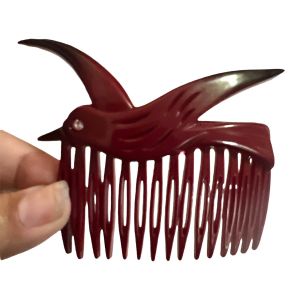 Vintage Deadstock Burgundy French Bird Decorated Hair Comb - Fashionconstellate.com