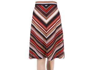 Vintage 1960s Earth Tone Chevron Stripe Op Art Nylon Mod Knee Skirt | M
