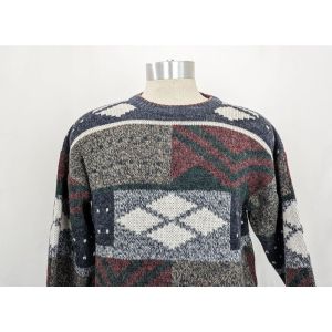 80s Sweater Gray White Abstract Pattern Acrylic Wool Grandpa by Method | Vintage Men's M - Fashionconstellate.com