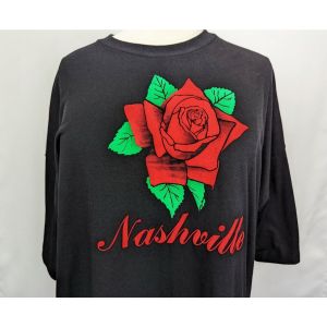 Vintage 90s Top Black Single Stitch Red Rose Nashville Short Sleeve by Hanes | Adult XXXL - Fashionconstellate.com