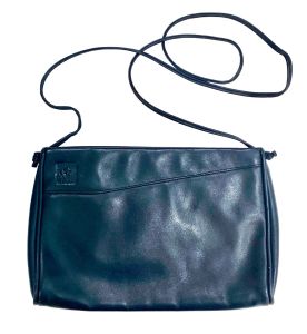 80's Anne Klein Preppy Blue Leather Shoulder Bag with Lion Logo | 11'' x 8'' x 1.75''