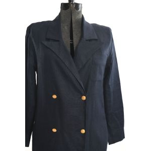 Vintage 1980s Navy Blue Linen Double Breasted Duster Coat by Brooks Brothers | XS/S - Fashionconstellate.com