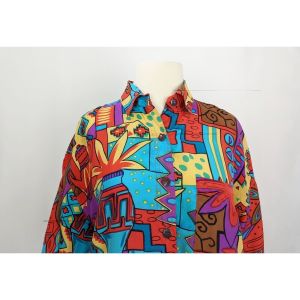 90s Blouse Colorful Silk Southwest Print Short Sleeve by HG NY | Vintage Misses S - Fashionconstellate.com