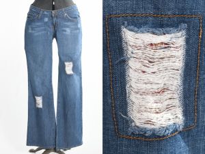 Vintage Y2K Low Rise Patch Flare Denim Blue Jeans by Delias  |  S/M