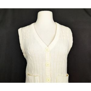 80s Sweater Vest Cream Ribbed Knit Acrylic by Erika | Vintage Misses M - Fashionconstellate.com
