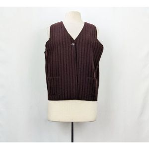 90s Sweater Vest Brown Wool Ribbed Knit Button Front by Ann Taylor| Vintage Misses M