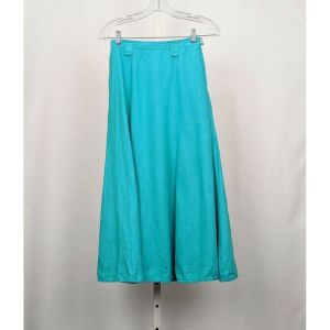 90s Skirt Aqua Blue Linen A-Line Skirt Pockets by Liz Claiborne |Vintage 6P 6 Petite 