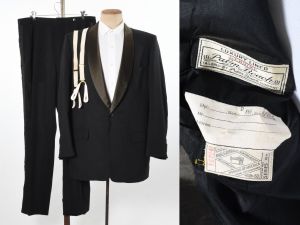 Vintage 1950s Shawl Collar Tuxedo Jacket, Trousers, Braces by Palm Beach|Rockabilly Swing Tux | 42R