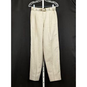 90s Pants Tan Linen Blend High Pleated Waist by Lizsport | Vintage Misses 4