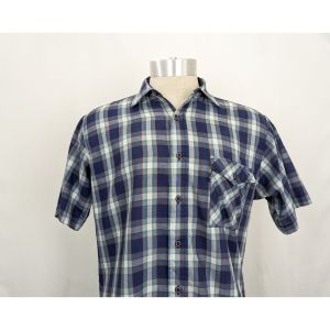 80s Shirt Levi's Blue Gray Red Plaid Short Sleeve Button Front by Levi's | Vintage Men's M - Fashionconstellate.com