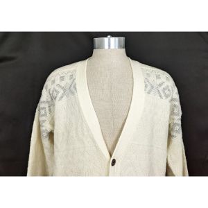 80s Cardigan Sweater Cream Gray Acrylic Blend Grandpa by Cambridge Classics | Vintage Men's L - Fashionconstellate.com