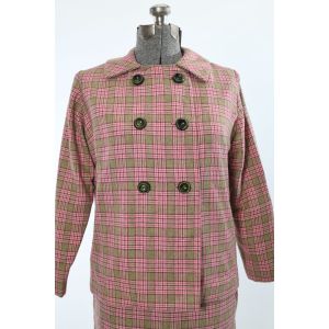 Vintage 1960s Pink Green Plaid Jacket Skirt Suit | Small - Fashionconstellate.com