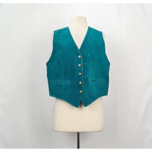 90s Vest Teal Green Suede Leather Western Snap Front by International Leather Collection | Vintage L