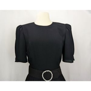 80s Dress Black Cocktail Evening Belted 40s Style by Patra | Vintage Misses 8 - Fashionconstellate.com