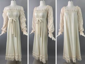 Mint Vintage 60s Lillie Rubin Ivory Lace Dress Wedding Gown or Nightgown | Size Medium 6 8 10 - Fashionconstellate.com