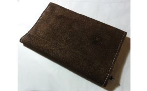 Boho Vintage 60s-70s Long Wallet Clutch /Checkbook /Photo Holder Brown Suede Leather with Pen - Fashionconstellate.com