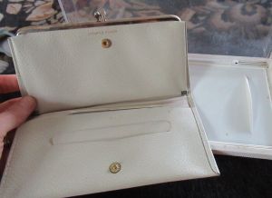 Vintage 60s NOS Amity French Clutch Long Wallet /Checkbook Off White Leather in Display Box - Fashionconstellate.com