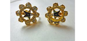 Vintage Earrings Masonic Order of the Eastern Star Screw Back with Clear Rhinestones & Enameled Star