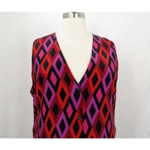 90s Vest Black Red Purple Diamond Print Silk by Bob Mackie Wearable Art | Vintage Women's 2X - Fashionconstellate.com