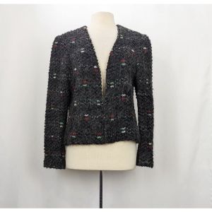 80s Jacket Gray Textured Colorful Knit Acrylic Mohair Blend by White Stag | Vintage Misses 14