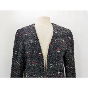 80s Jacket Gray Textured Colorful Knit Acrylic Mohair Blend by White Stag | Vintage Misses 14 - Fashionconstellate.com