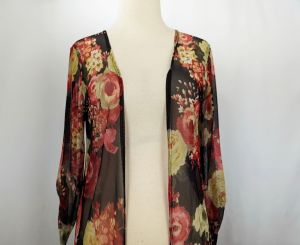 Y2K Duster Cardigan Black Floral Print Mesh Open Front by NY Invasion| Vintage Juniors M - Fashionconstellate.com