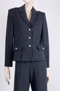 Vintage 1980s Size 6 ST. JOHN COLLECTION Gray Santana Knit Blazer Jacket Top Pant Suit Set | S/M - Fashionconstellate.com