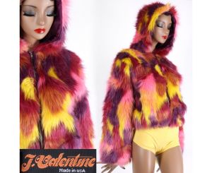 J. VALENTINE Faux Fur Patchwork Hood Bomber Coat Vintage RAVE REVIVAL Y2K | S/M