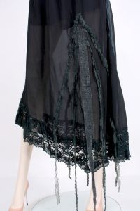 Vintage 1990s LIKE Black Sheer Lace Asymmetrical Fringe Goth Witch Skirt| M/L - Fashionconstellate.com