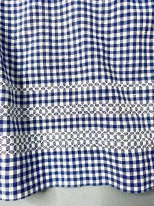 Vintage Midcentury Half Apron | Great Gift! | Blue & White Gingham Check w/ Cross Stitch Embroidery - Fashionconstellate.com
