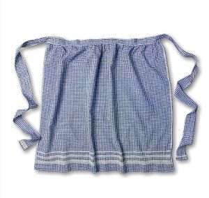 Vintage Midcentury Half Apron | Great Gift! | Blue & White Gingham Check w/ Cross Stitch Embroidery