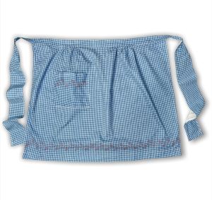 Vintage Midcentury Half Apron Blue & White Gingham Check w/Cross Stitch Embroidery| Great Gift! 