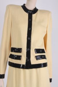 Vintage 1980s Size 6 ST. JOHN EVENING Cream Santana Knit Black Sequin Jacket Skirt Suit Set | S/M - Fashionconstellate.com