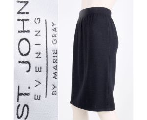 Vintage 1980s Size 2 ST. JOHN EVENING Black Santana Wool Knit Knee Skirt | XS