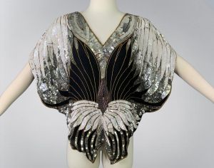 Authentic Swee Lo 80s Black White & Silver Sequins & Beads Butterfly Top |Like-New Condition! | OSFA