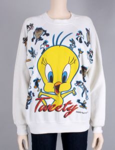 L Vintage FREEZE Looney Tunes Tweety Bird Sylvester Sweatshirt 1994 AOP 90s - Fashionconstellate.com
