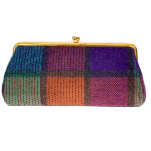 Vintage 1950s Colorful Plaid Wool Knit Clutch Evening Hand Bag Purse - Fashionconstellate.com