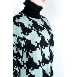 Vintage 90s Teal Black Oversize Houndstooth Sweater New Wave by Stefano World Wide | OSFA - Fashionconstellate.com
