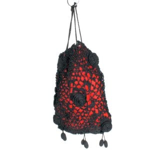 Vintage Victorian Era Black Red Crochet Evening Bag Reticule Purse Goth Christmas - Fashionconstellate.com