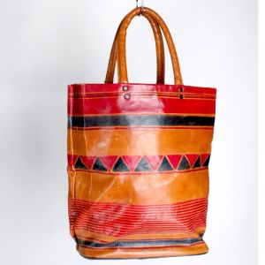 Vintage 1990s Colorful Tribal India Geometric Large Leather Bag Purse Tote 90s - Fashionconstellate.com