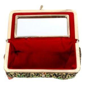 Vintage 1950s Red Green Gold Brocade Cosmetic Clutch Evening Bag Purse - Fashionconstellate.com