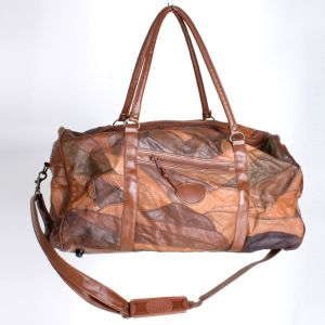 Vintage 1980s La Bagoda Leather Patchwork Travel Soft Suitcase Carry On Bag - Fashionconstellate.com
