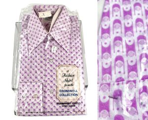Deadstock Vintage 60s CROMWELL Purple White Pattern Button Up Dress Shirt | S 14 