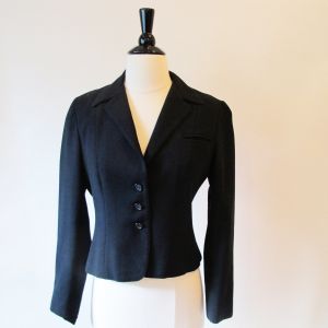 Vintage Black Blazer, 70's Fitted Short Wool Jacket,Working Girl Office Attire